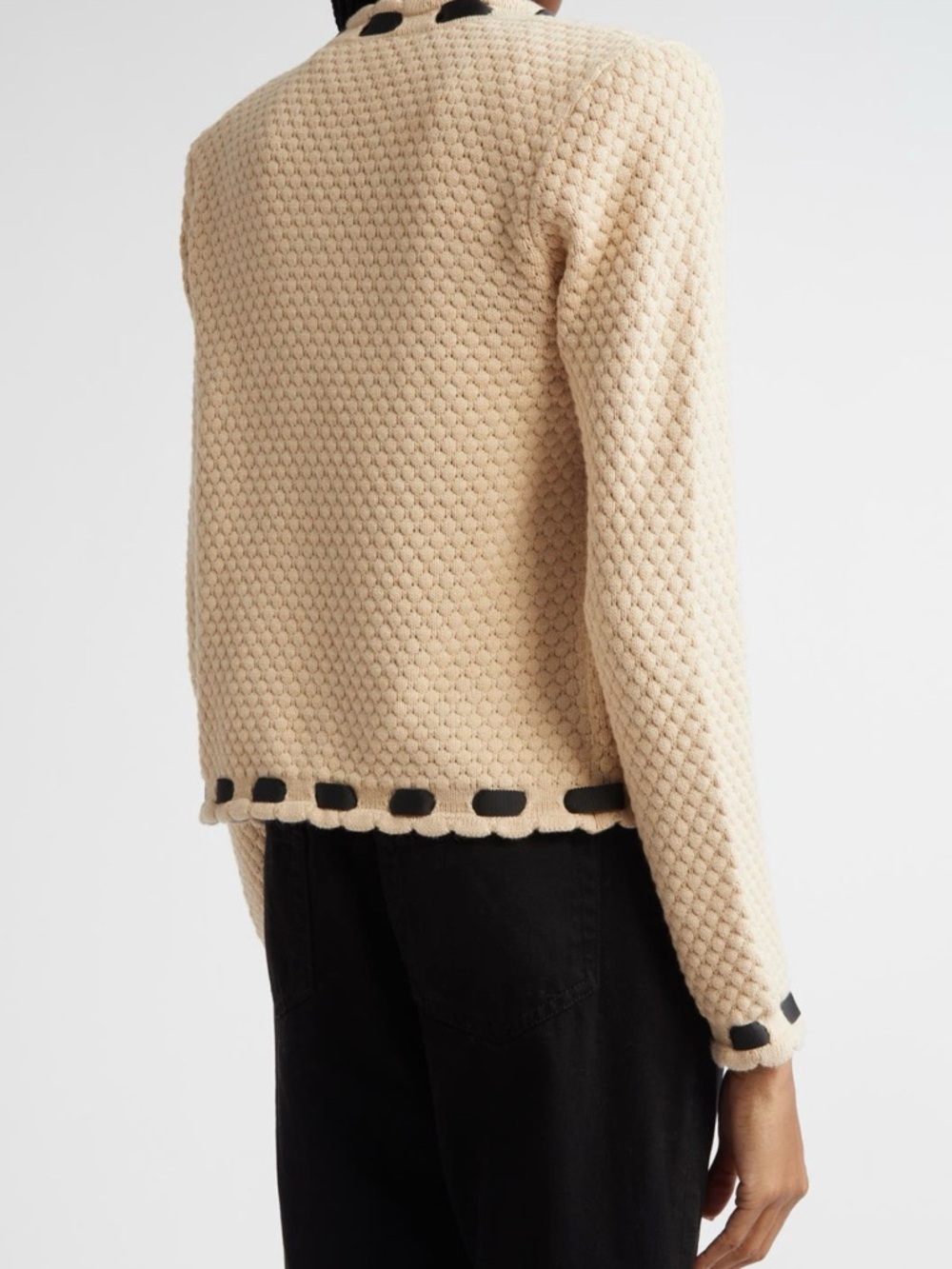L'AGENCE Astor Contrast Trim Cardigan in Biscuit/Black - Picture 4 of 15